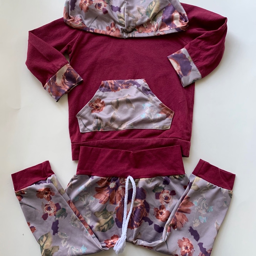 Floral Hoodie &Pants Matching Set for Girls